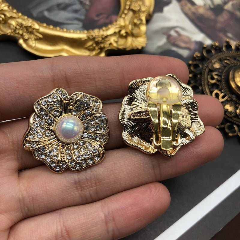 Rose Shape Full Diamond Sier Ear Earrings