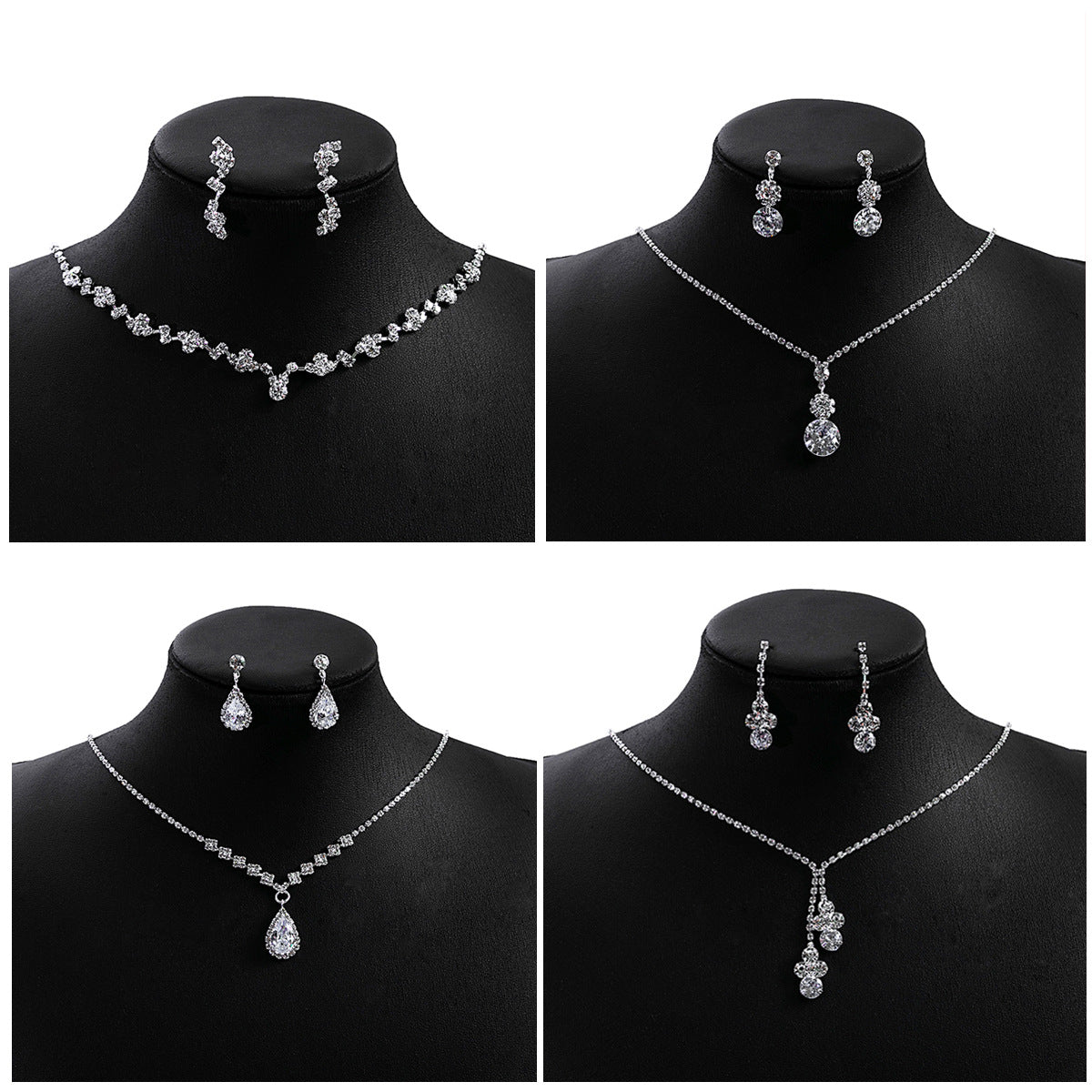 Colliers d'accessoires de mariée avec pompon goutte d'eau entièrement en diamant