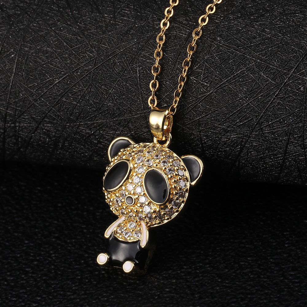 Copper Zircon Plated Real Gold Panda Necklaces