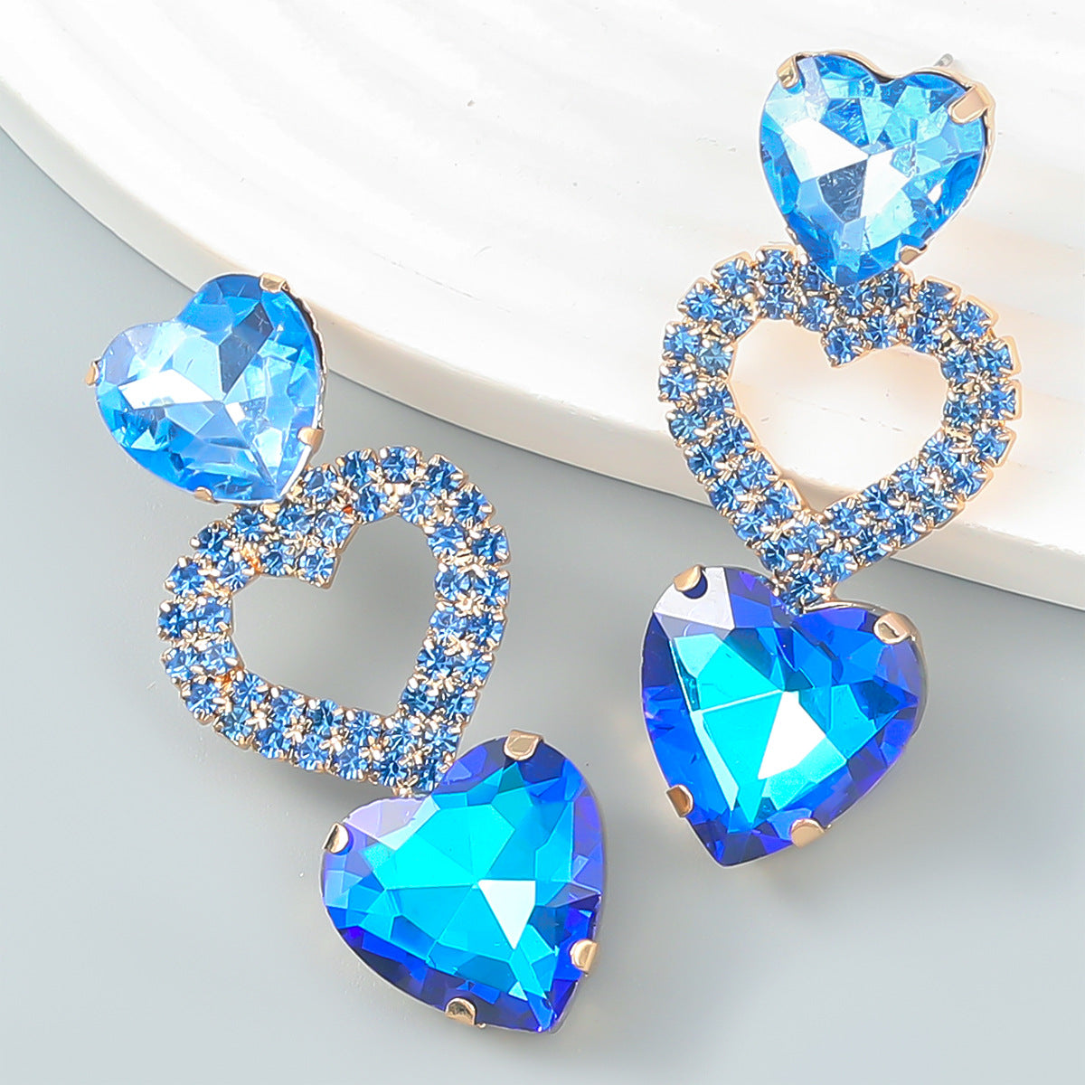 Diamond Alloy Heart-shaped Glass Drill Trendy Earrings