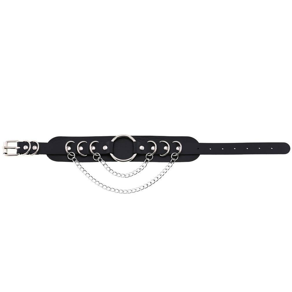 Colliers de clavicule en métal de personnalité en forme de O en cuir Punk