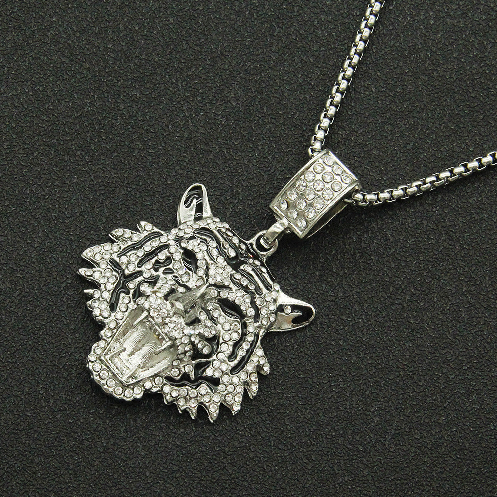 Colliers avec pendentif tête de tigre tridimensionnelle en diamant pour femmes, hommes et diamants