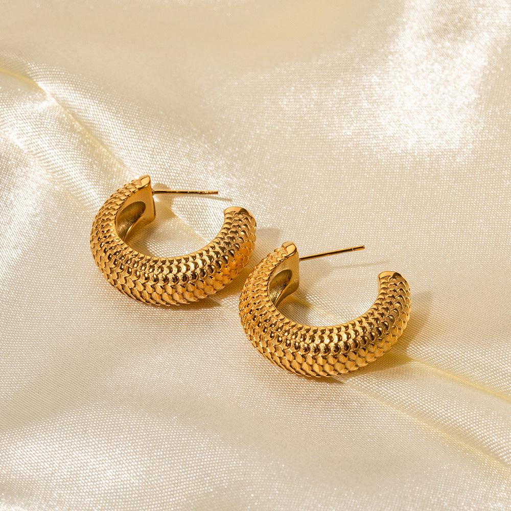Gold Stainless Steel Thick Cylinder Shaped Does Earrings