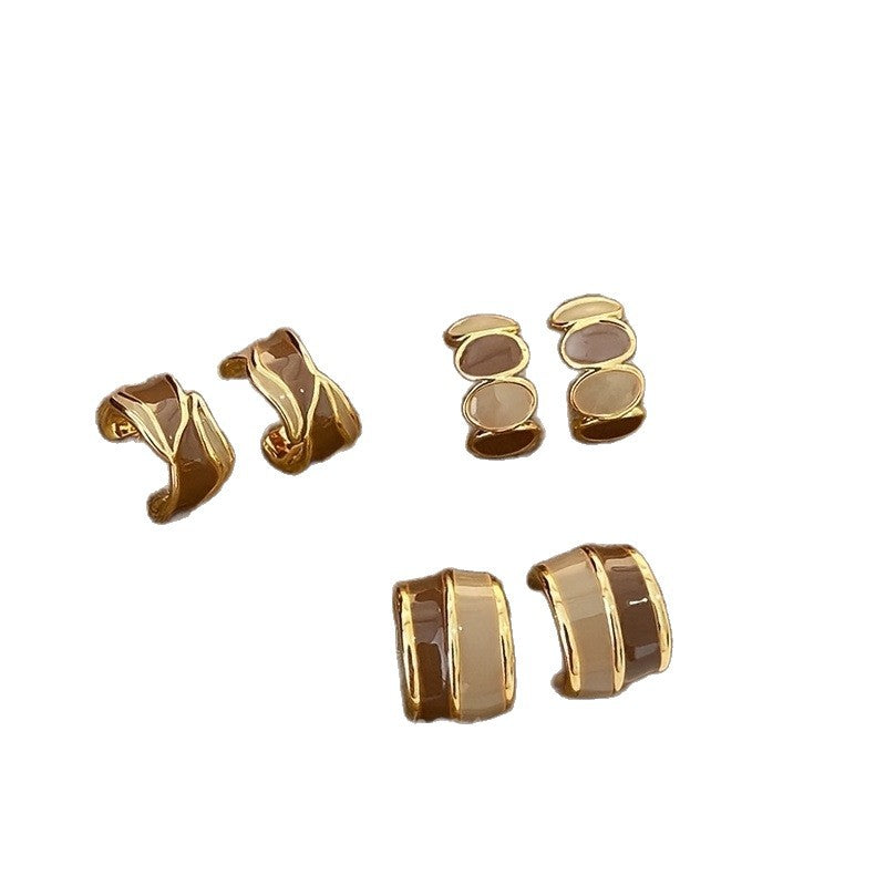 Coffee Color Round Retro Elegant Wild Minority Fashion Earrings
