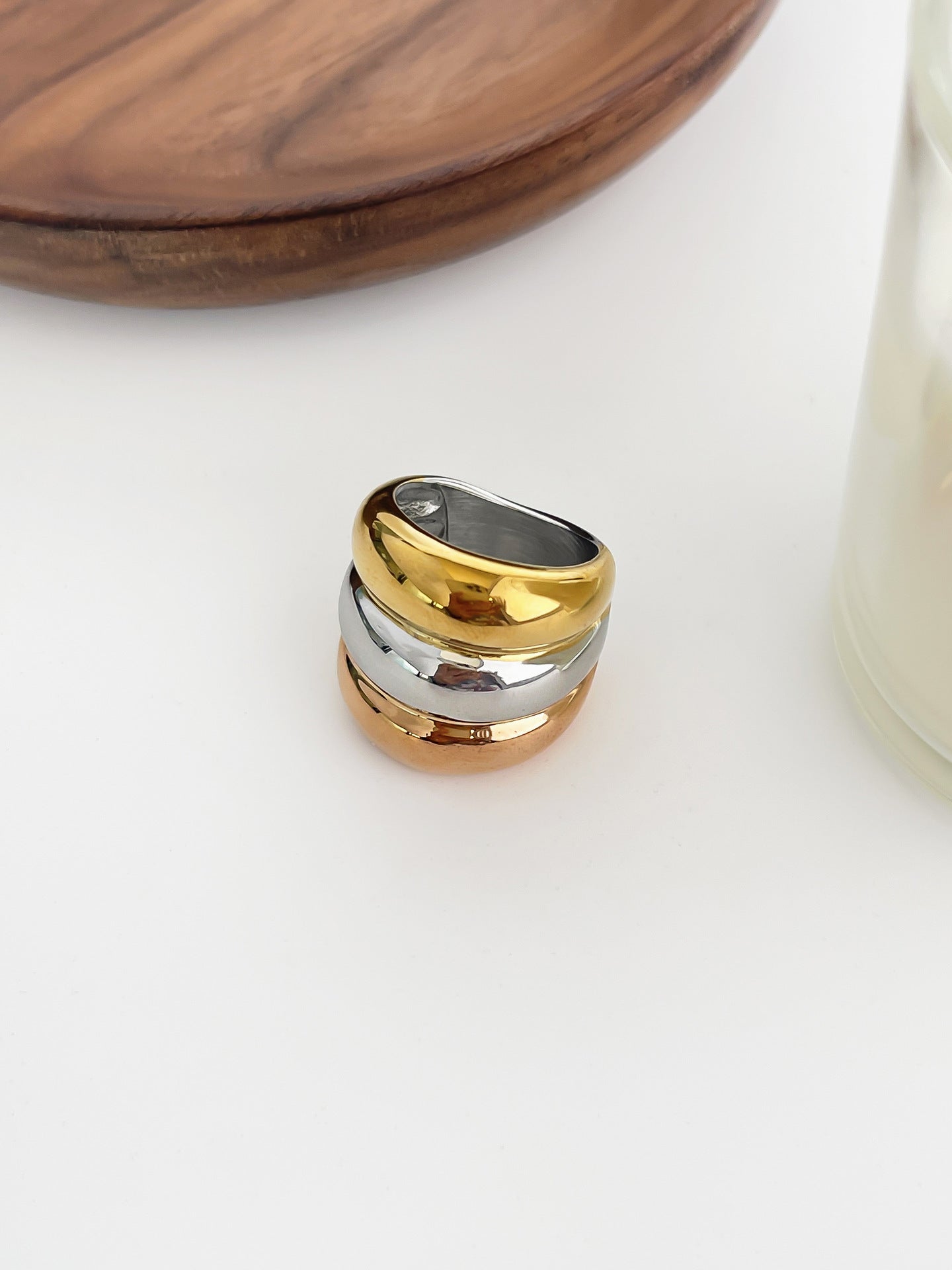 Cold Style Titanium Steel Three Contrast Color Gold Ring
