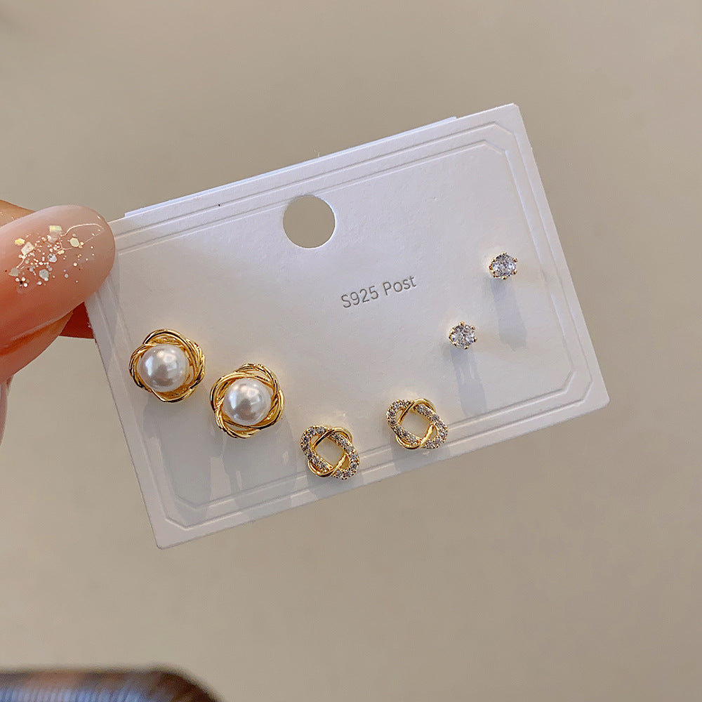 Zircon Set One Card Three Pairs Earrings