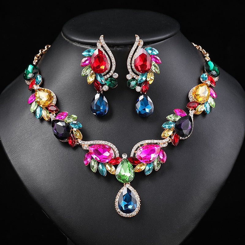 Costume de pierres précieuses multicolores pour femmes, colliers de Banquet de mariée à la mode