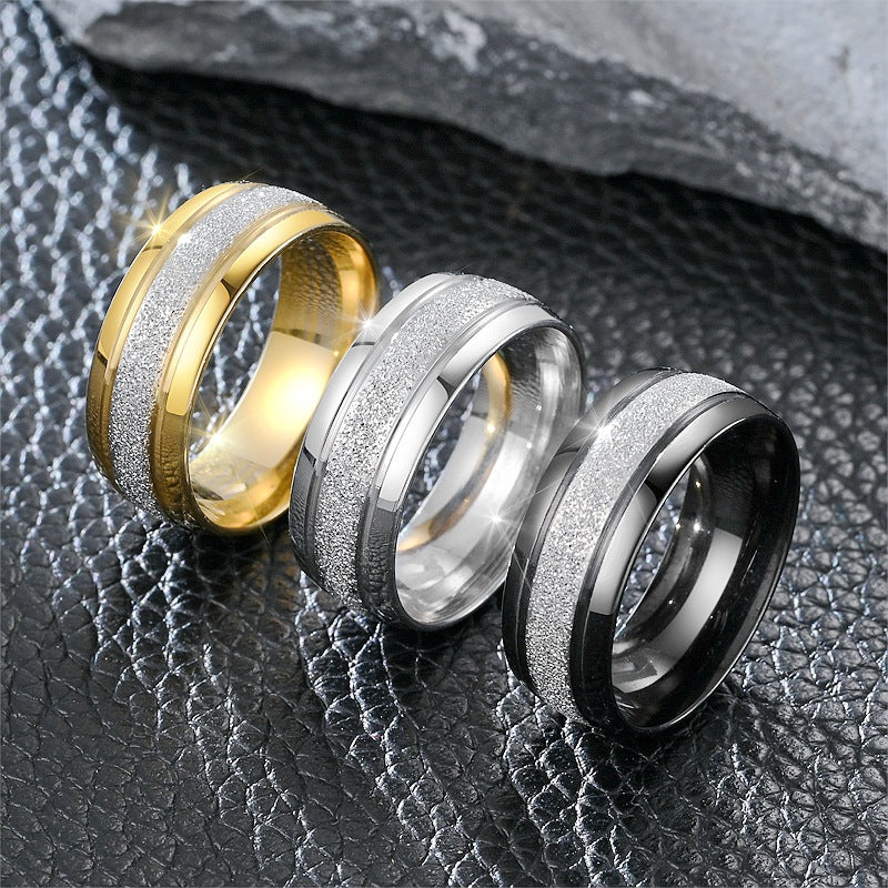 Men's Titanium Steel Fashion Simple Frosted Two-color Rings