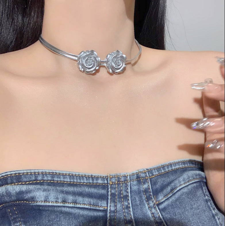 Sier Rose clavicule chaîne Niche sac doux Cool colliers chauds