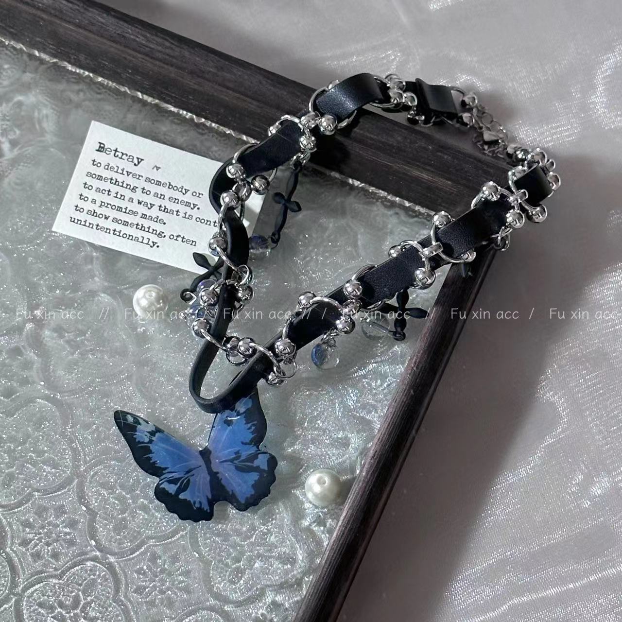 Black Leather Butterfly Pendant Industry Gradient Necklaces