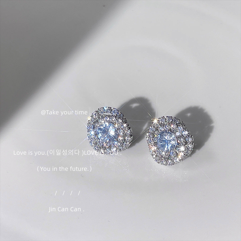 Needle Zircon Three-dimensional Geometric Cross Round High Earrings