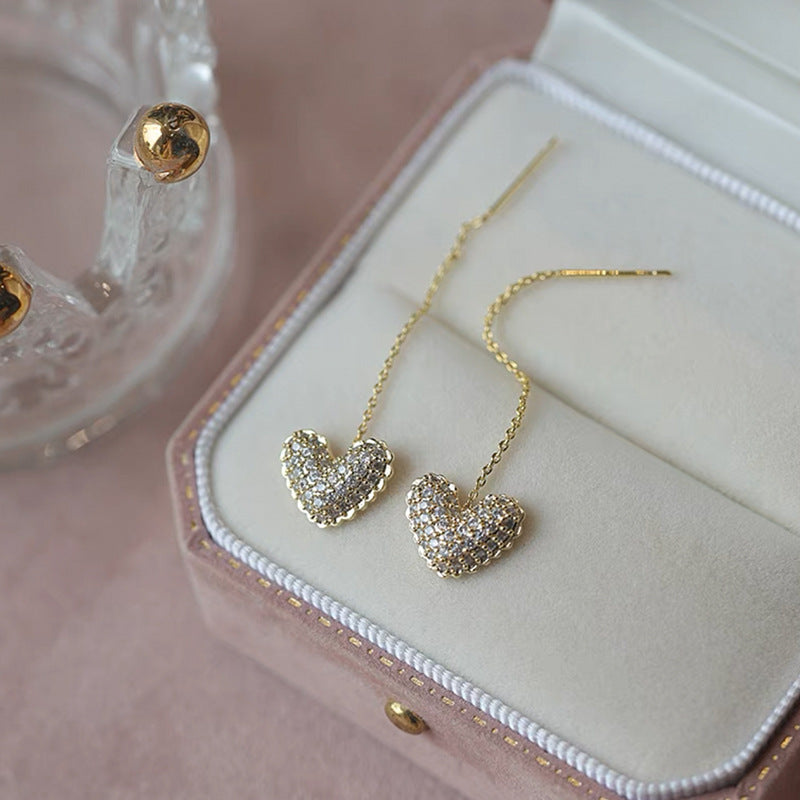 Sier Needle Sweet Full Diamond Temperament Design Earrings