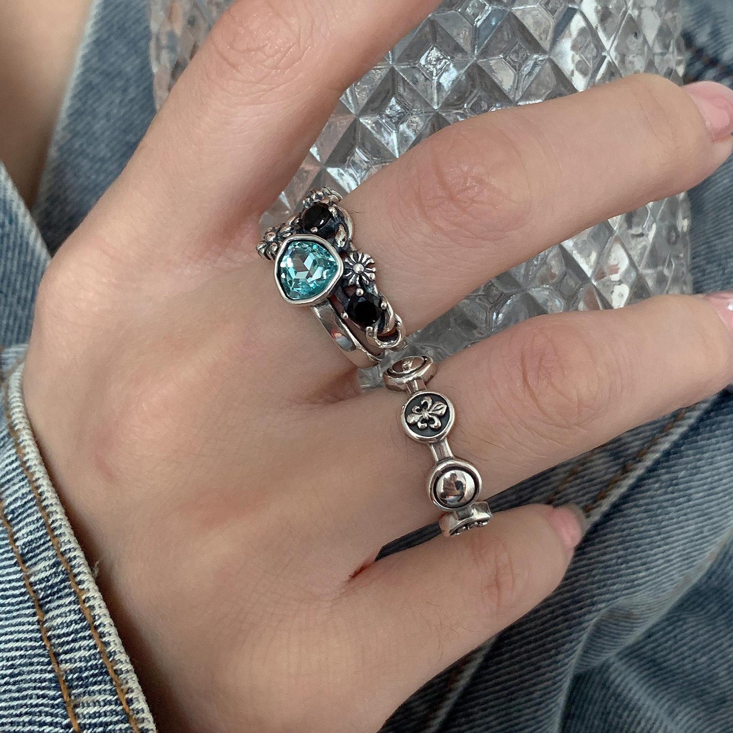 Sier, Kreuz, Weiblich, Retro, Mode, Und, Rings