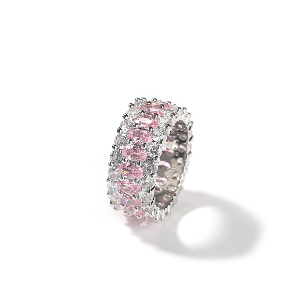 Cute Hip Hop Pink Oval Copper Inlaid Rings