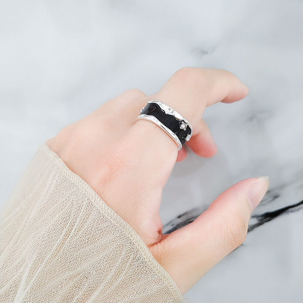 Einfache, tropfenverglaste, offene Hammerstruktur-Ringe für Damen im koreanischen Stil