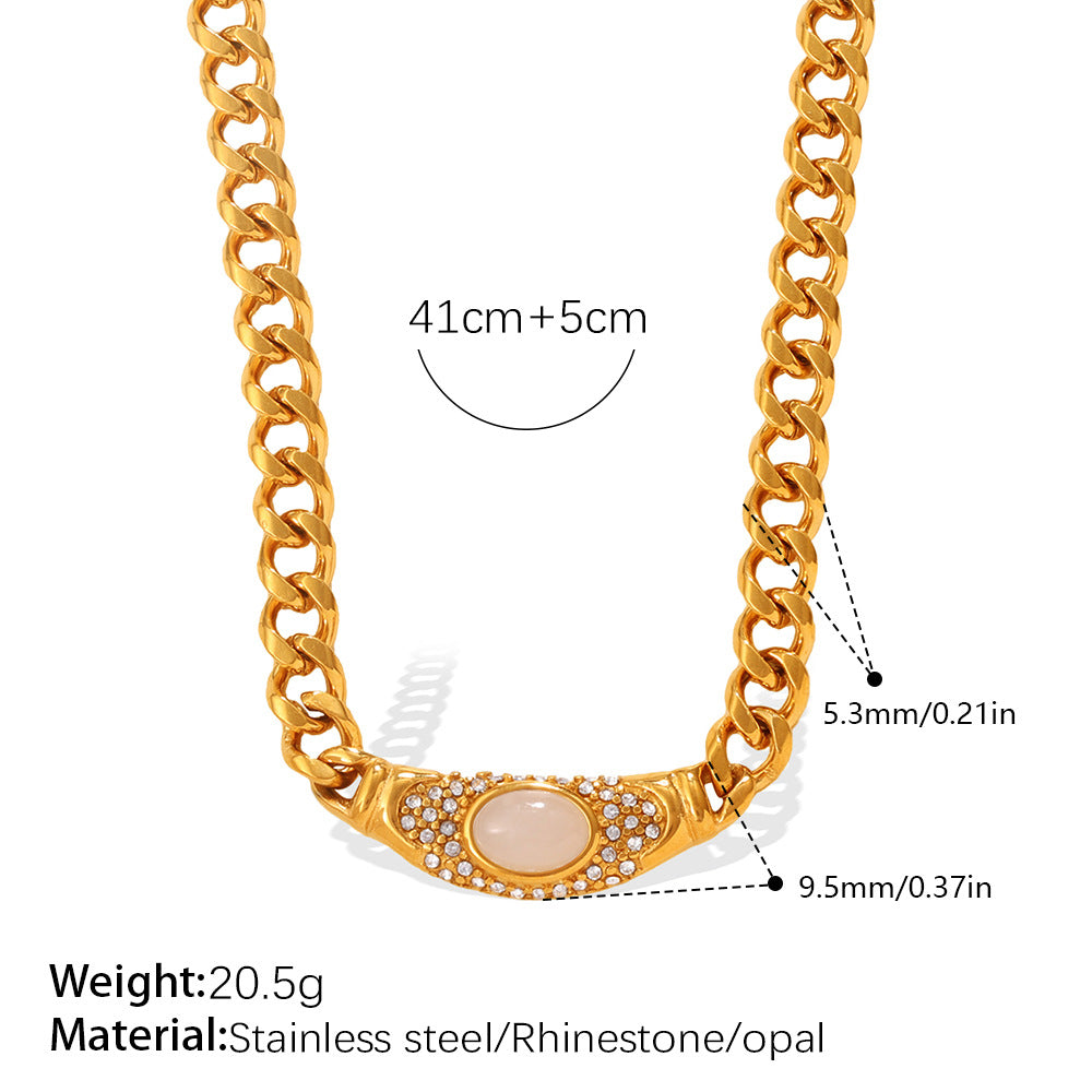 Inlaid Opal Retro Style Geometric Clavicle Necklaces