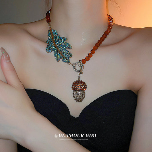 Crystal Pine Nut Buckle Niche Design Clavicle Chain Light Necklaces