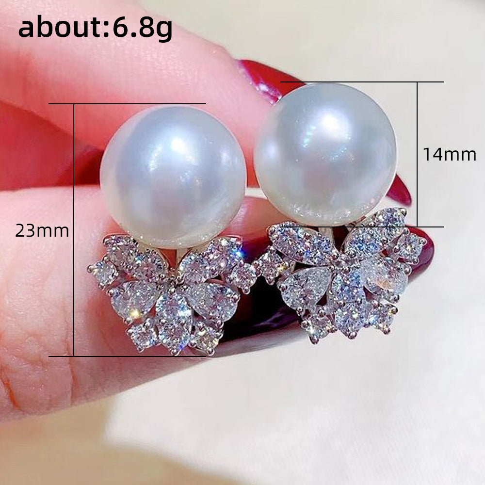 Shi Exquisite Shining Trendy Baroque Imitation Pearl Zircon Earrings