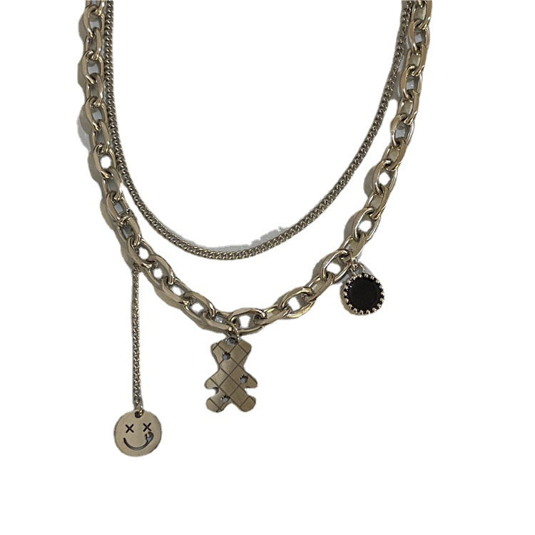 Titanium Steel Female Hip Hop Double Wall Cute Bear Necklaces