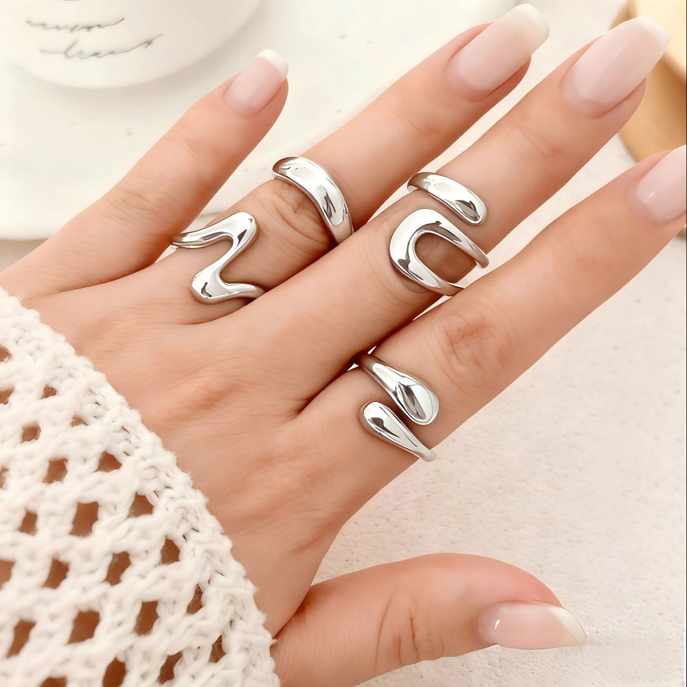 Women's Combined Fashion Liquid Lava Flower Irregular Rings