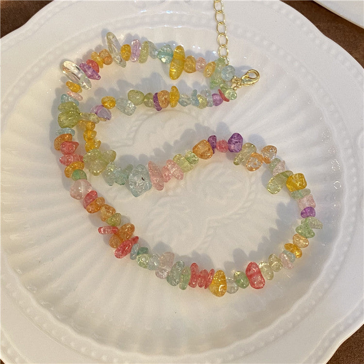 Colliers de clavicule bohème en cristal de perles de gravier irrégulières pour femmes