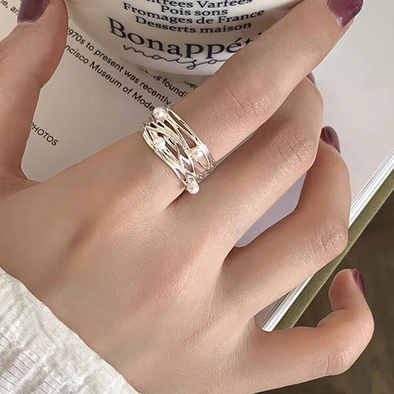 Cross Pearl Female Open Adjustable Indifference Rings