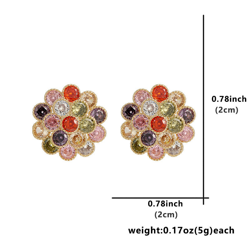 Women's Elegant Colorful Zircon Flower Sier Pin Simple Earrings