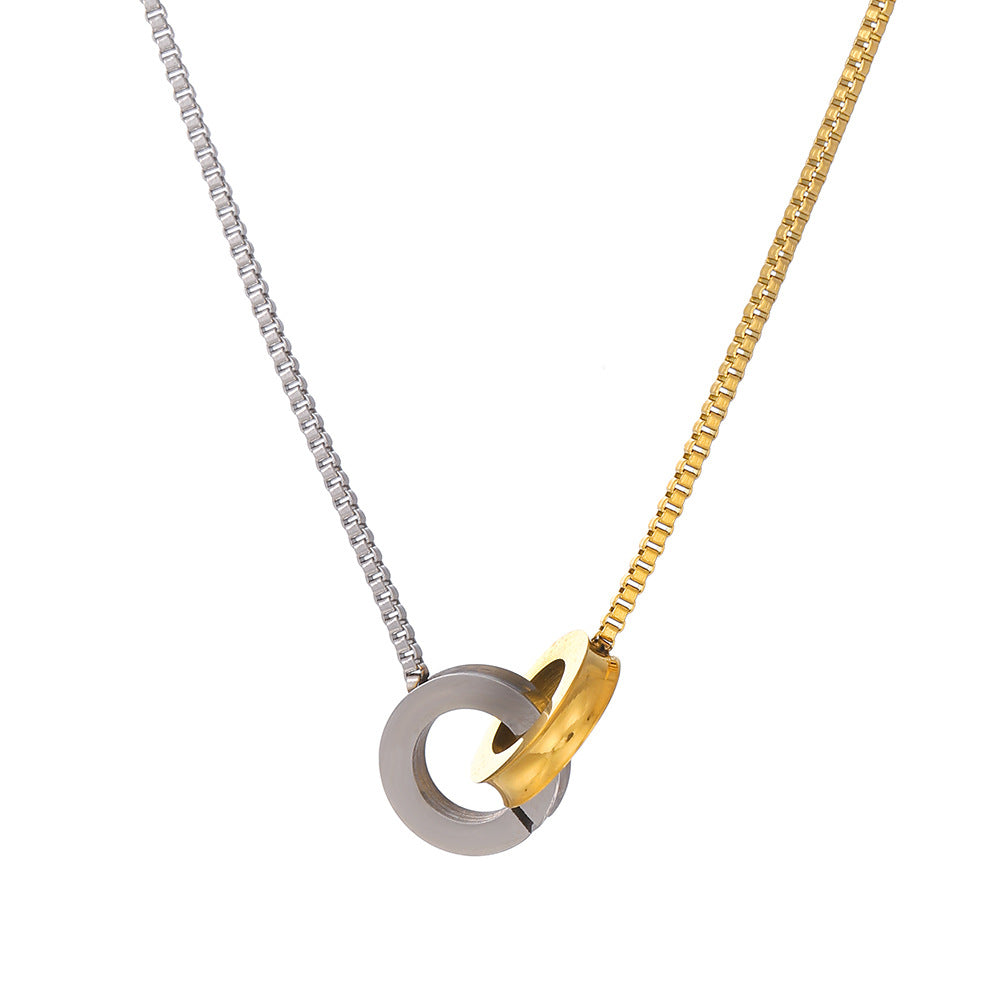 Women's Steel Design Contrast Color Double Pendant Clavicle Necklaces