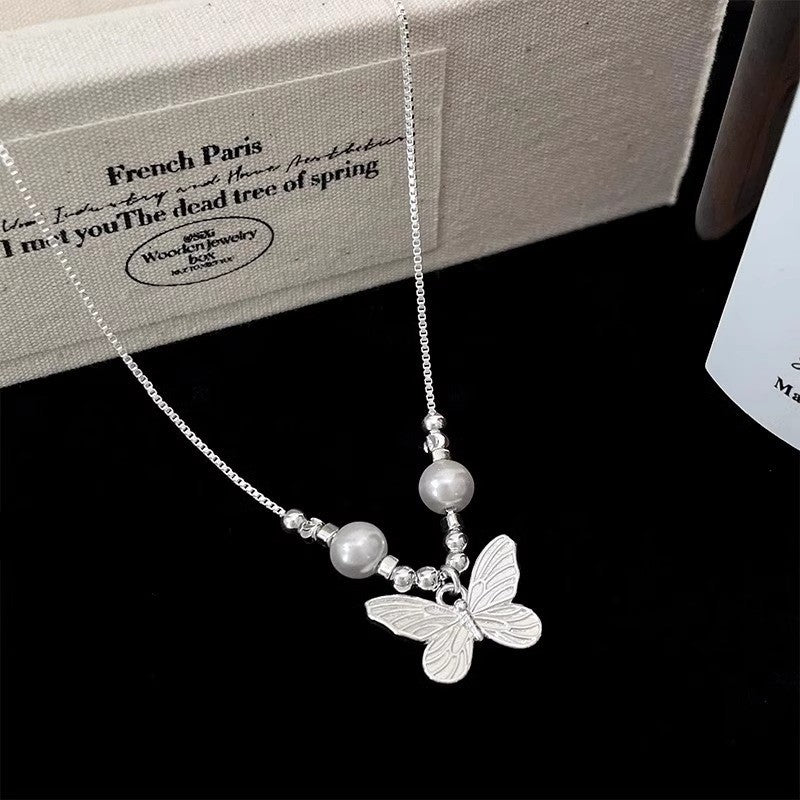 Rhinestone Butterfly Female Sense Light Luxury Temperament Niche Double Layer Necklace