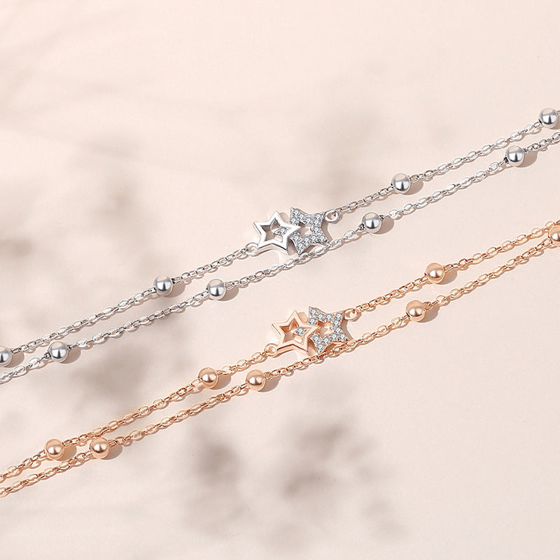 Style Pentagram Platinum Fresh Double Layer Sliver Beads Design Armbänder