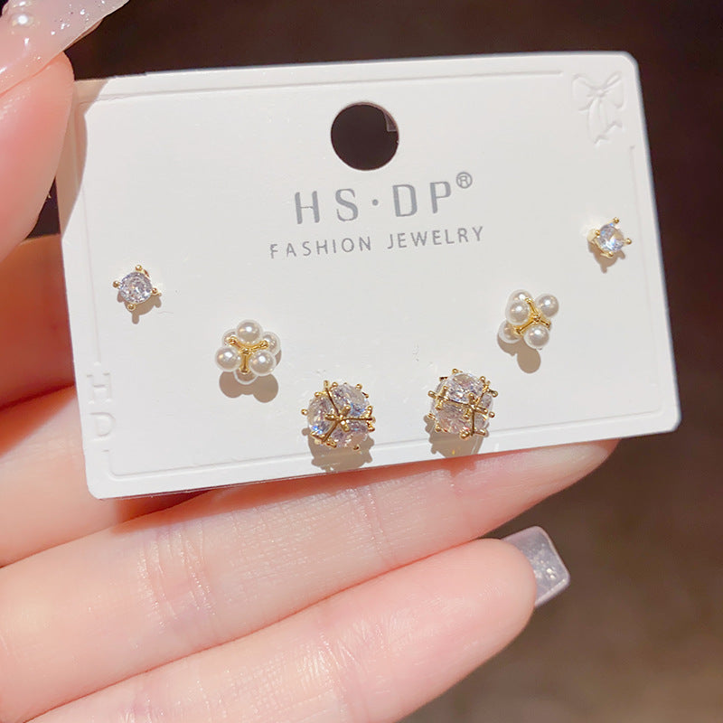 Boucles d'oreilles hautes en forme d'aiguille en argent, combinaison de perles en Zircon
