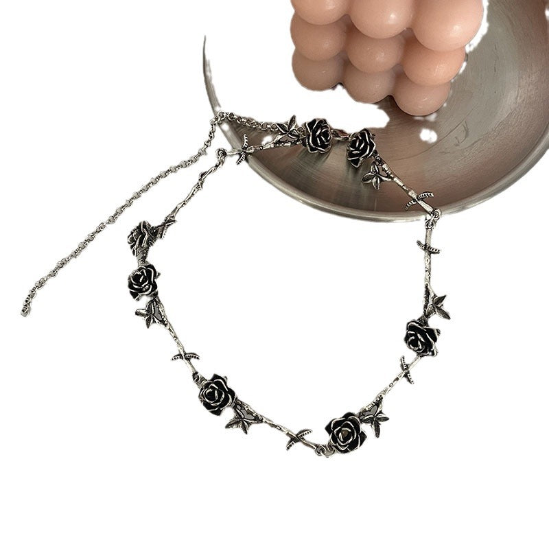 French Style Vintage Accessories Black Camellia Rose Necklaces