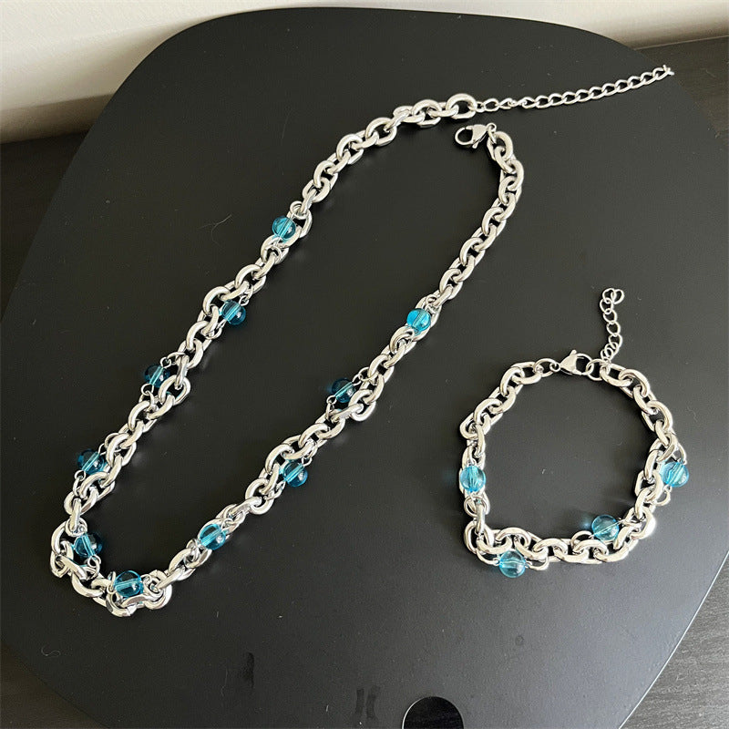 Steel Blue Green Beads Hip Hop Punk Temperamental Minority Necklaces