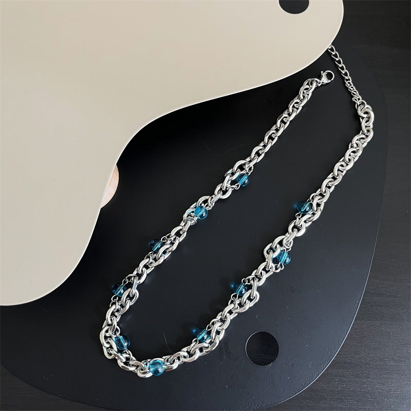 Steel Blue Green Beads Hip Hop Punk Temperamental Minority Necklaces