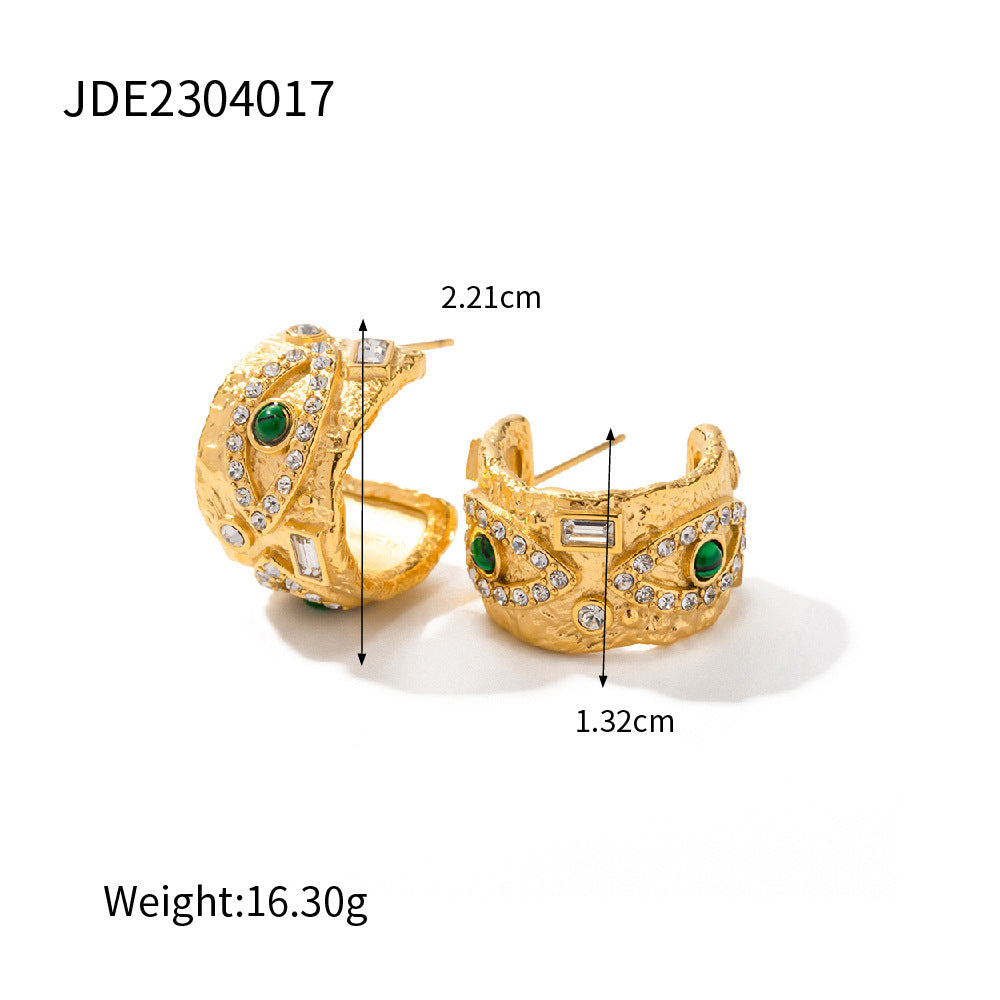 Women's Style Gold Inlaid Zircon Green Malachite Lava Rings