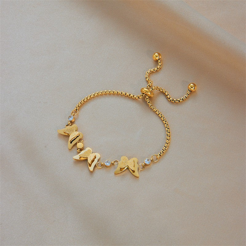 Fashion Elegant Advanced Simple Rhinestone Butterfly Beaded Titanium Bracelets
