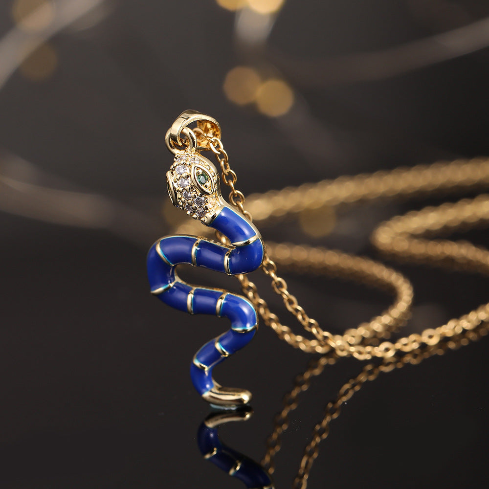 Fashionable Colorful Animal Snake Pendant Female Design Copper Zircon Necklaces