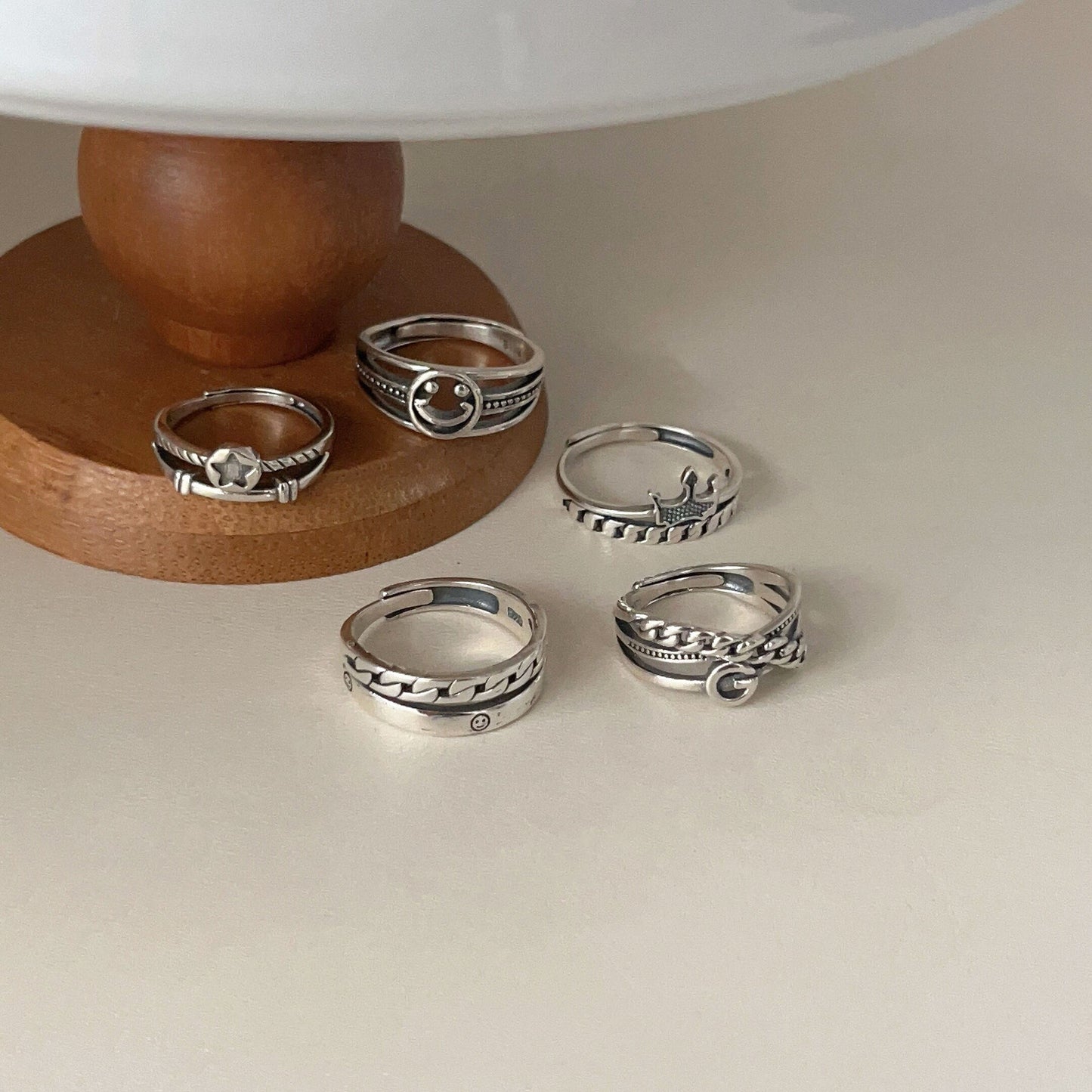 Bagues d'indexation féminines pentagramme de style industriel en argent sterling