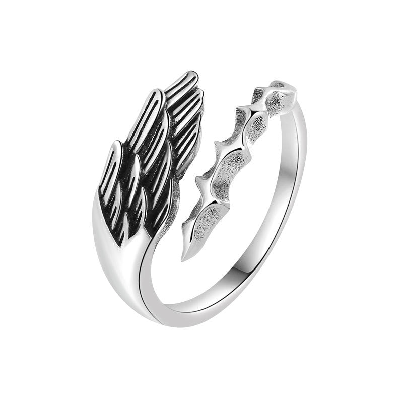 Herren Angels Demons Single Imitation Thai Silber Black Angel Ringe