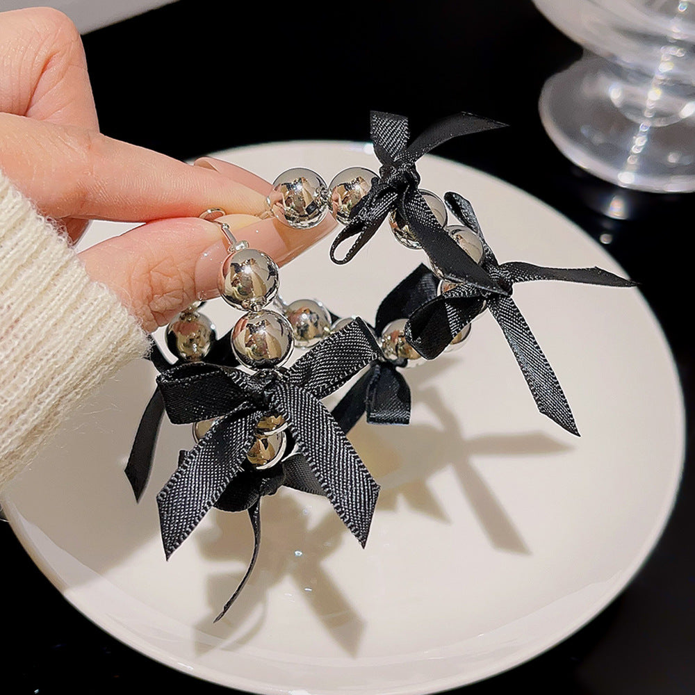 French Style Black Vintage Bow Ear Earrings