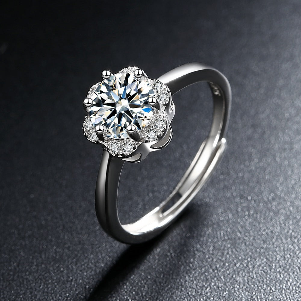 Zircon Female Style Simple Single Diamond Opening Rings