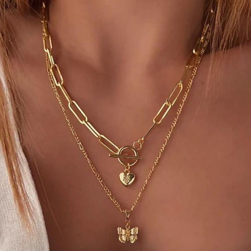 Pendentif personnalité créative chaîne épaisse double colliers