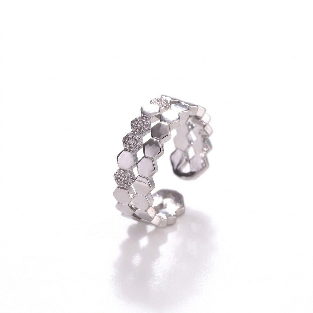 Women's Hexagonal Design Light Luxury Hollow Micro Rings