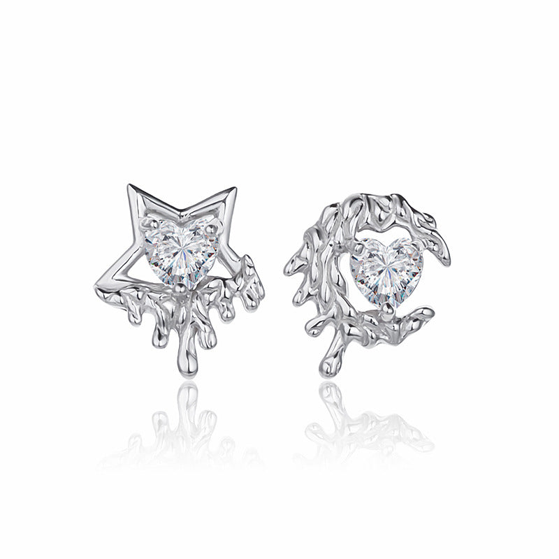 Fantasie-Stern- und Mond-Ohrringe aus Sterlingsilber