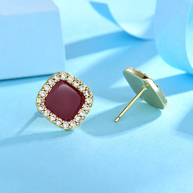 Women's Style Trendy Sier Needle Zircon Geometric Earrings