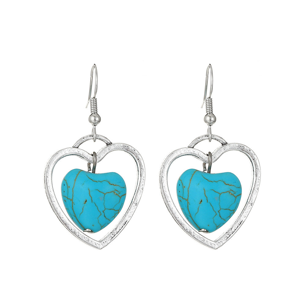 Love Türkis-Legierungs-Ohrringe mit geometrischem Mondstein im Used-Look