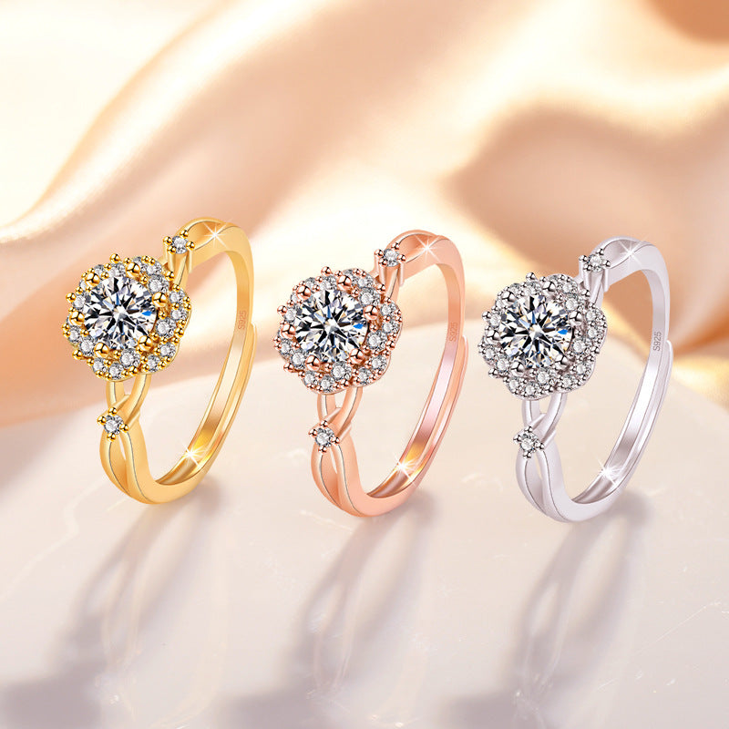 Imitation Diamond Rich Flower Stamen Open Rings