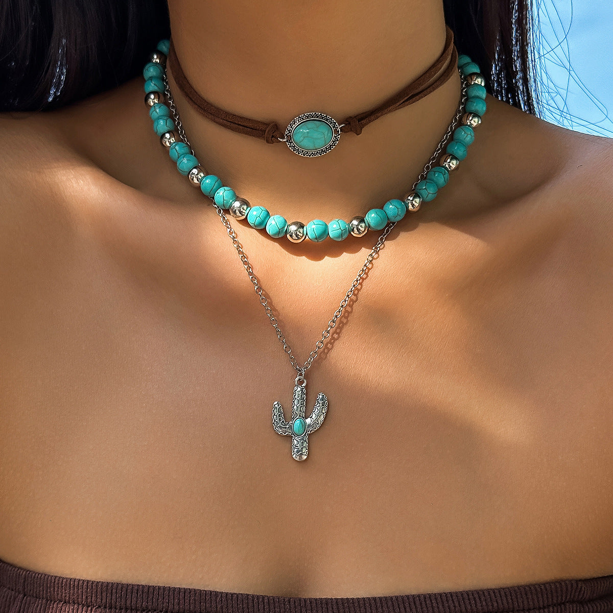Ornament Vintage Imitation Turquoise Clavicle Chain Niche Necklaces