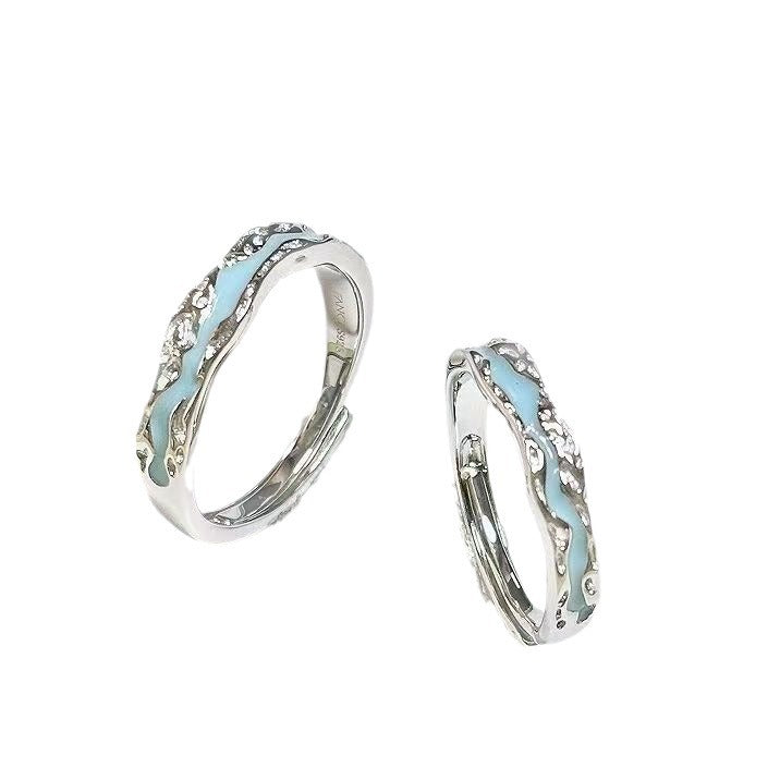 Light Series Sier Enamel Luminous Land Girlfriends Index Finger Aurora Rings