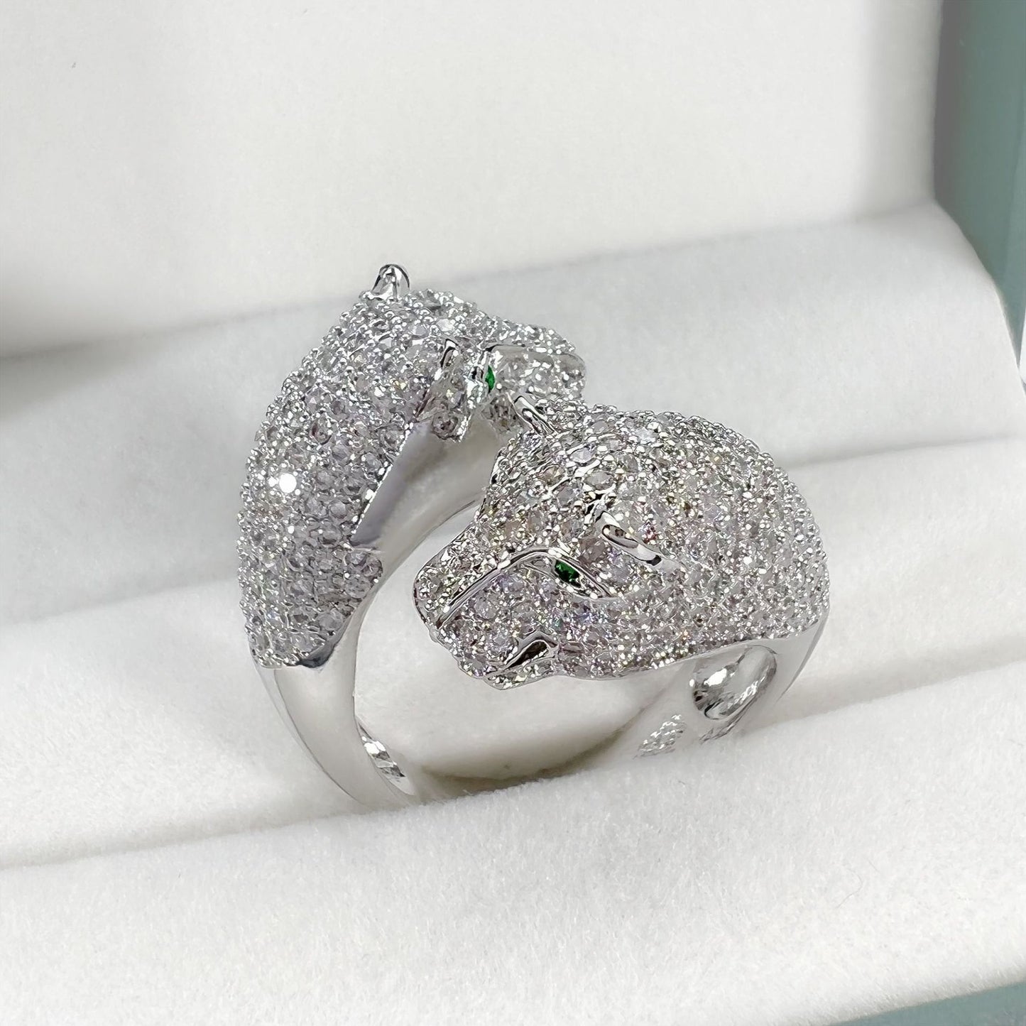 Double Leopard Head Open Exaggerated Design Animal Rings